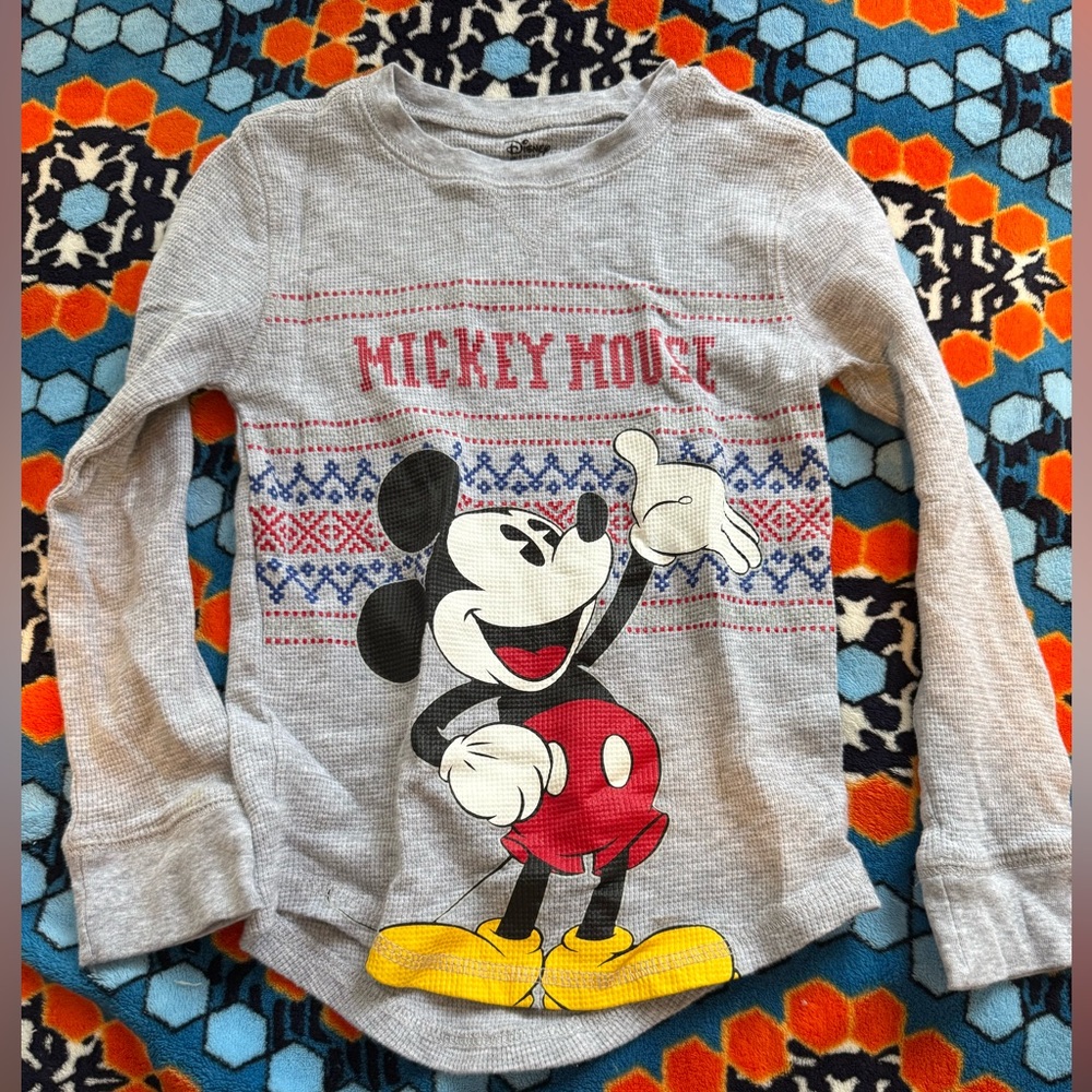 Disney Store Mickey Mouse Cotton waffle long sleeve Tee Holiday Fair Isle